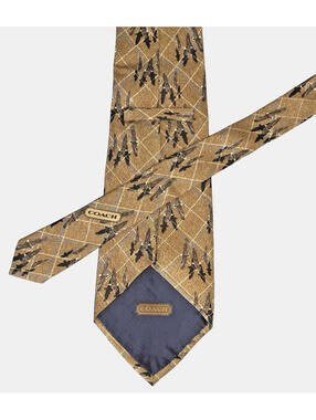Vintage Y2K Coach Men's Silk Tie Brown Tan Flying Eagles 3.75"x59" EUC